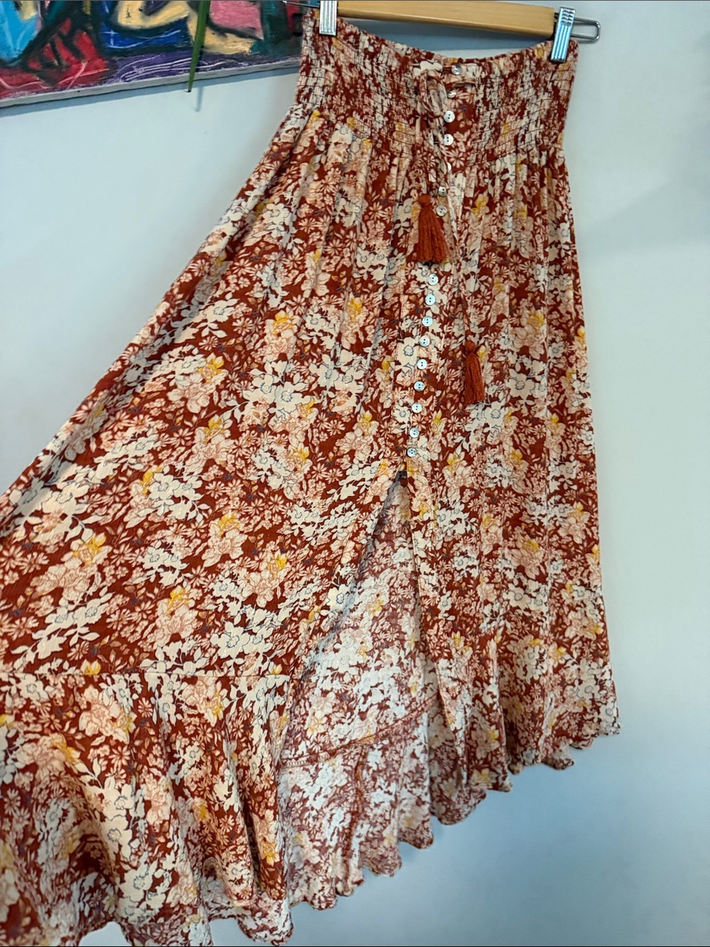 Floral Button-Front Maxi Skirt in Rust - Picture 2 of 3